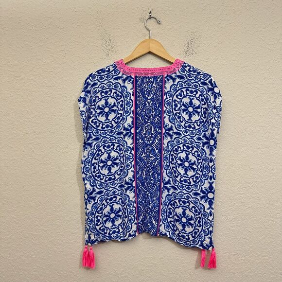 LILLY PULITZER Sydney Caftan Top Blue Floral Sleeveless Vacay - Picture 2 of 11